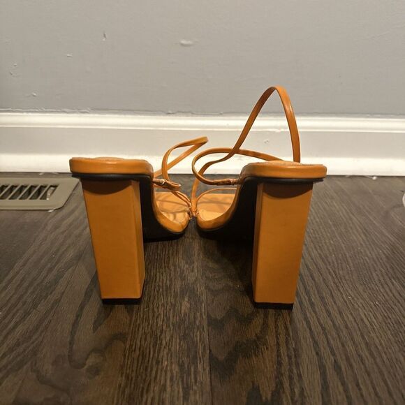 Public Desire Halley PU Strappy Block Heels Square Toe Glam Size 9 Orange - Picture 7 of 10